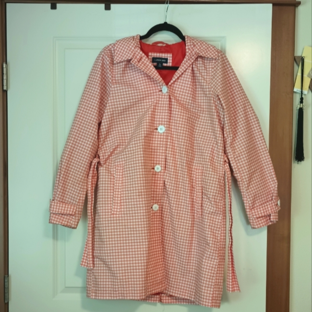 Hooded Coral Orange Gingham Button Up Belted Trench Raincoat